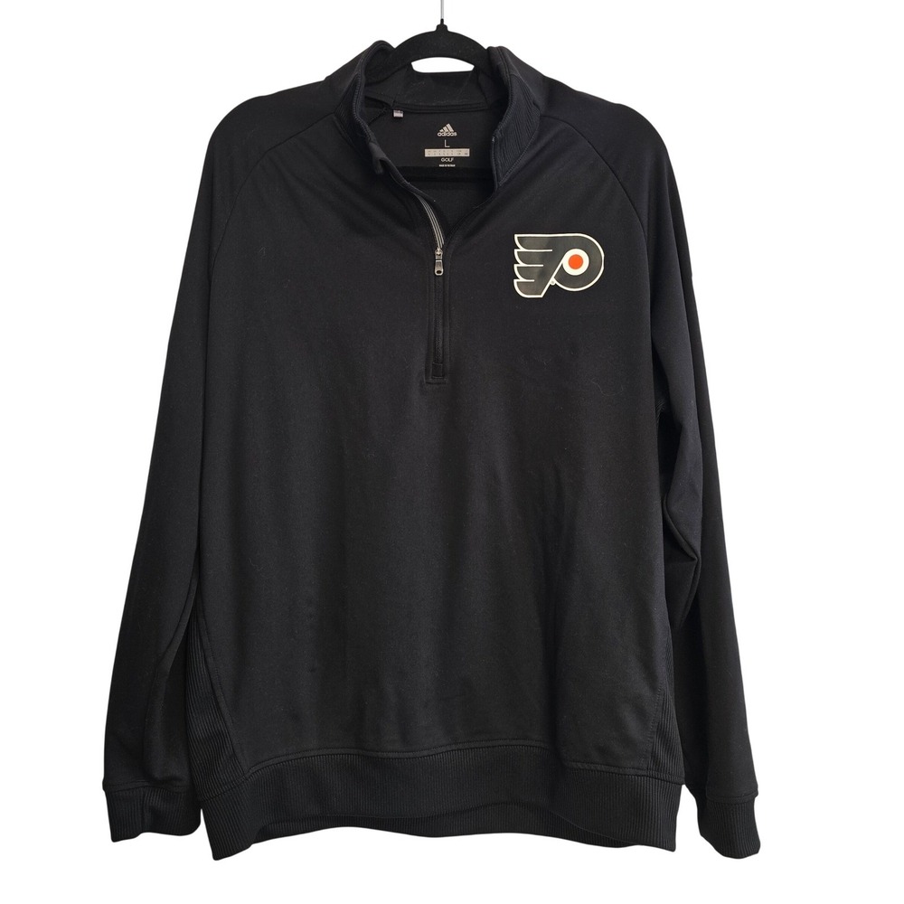 Adidas Golf Philadelphia Flyers Quarter Zip‎ Pullover Mens Large Black NHL Logo
